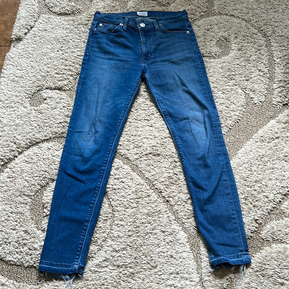 27 HUDSON High Rise Ankle Skinny Blue Denim Jeans w/ Rear Raw Hem Medium Wash